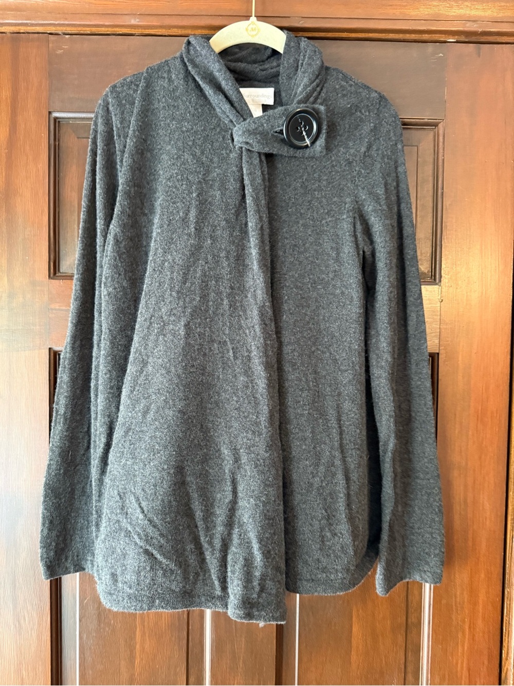 Soft Surroundings Dark Charcoal Button-Scarf Knit Cardigan
